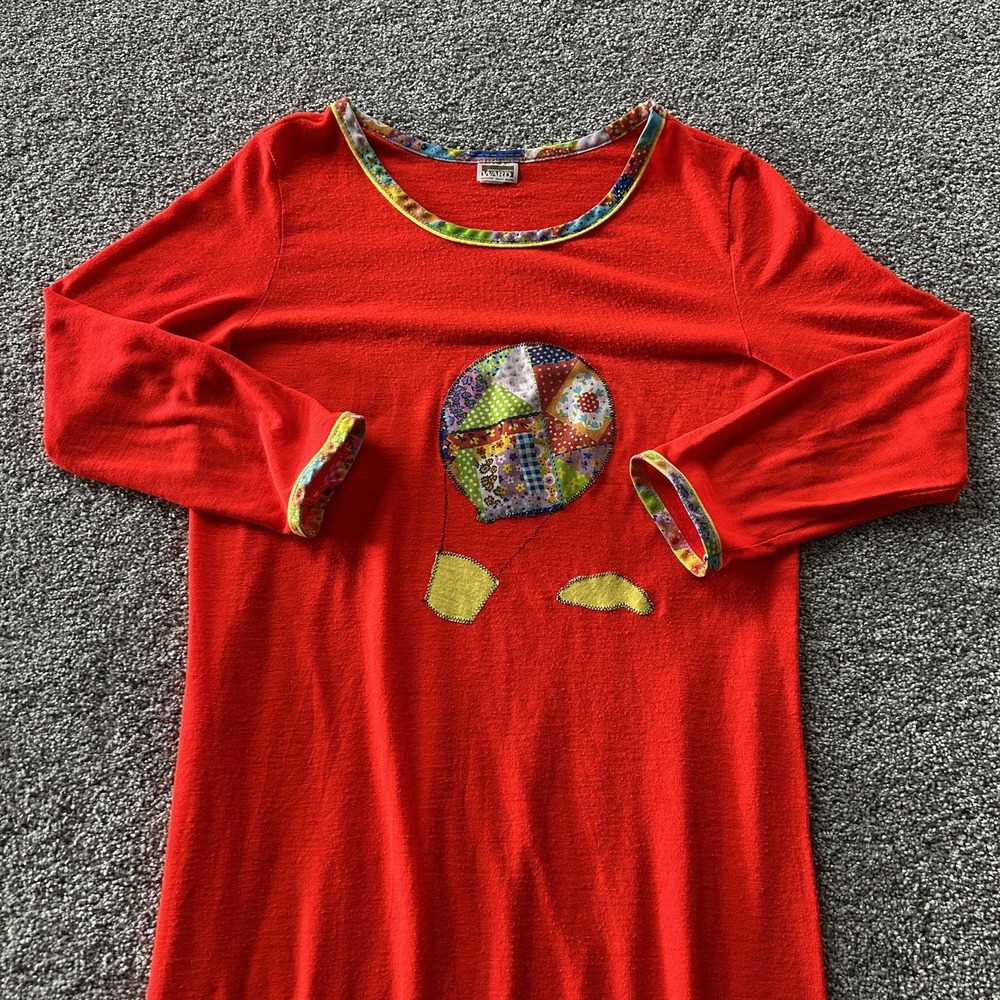 Vintage Montgomery Ward Womens Large 13 Red Hot Air Balloon T Shirt Maxi Dress